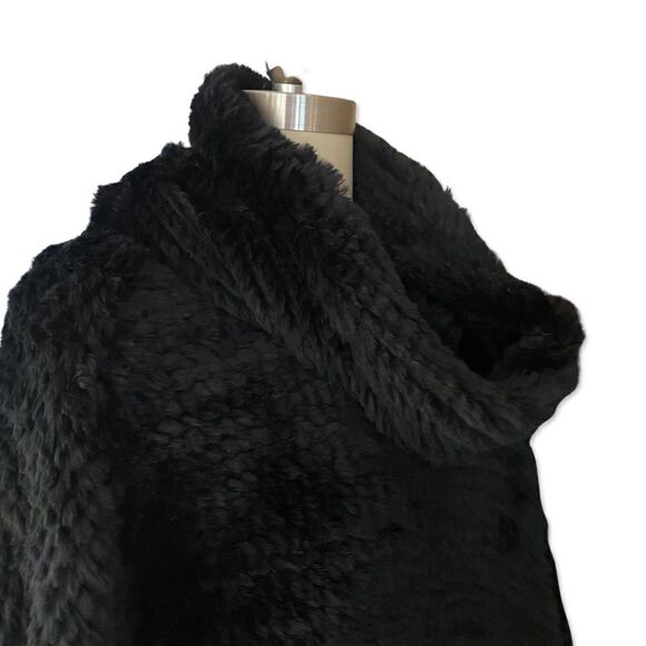 Fur poncho black knitted rabbit cowl neck cape large Xl plus one size - Picture 3 of 15